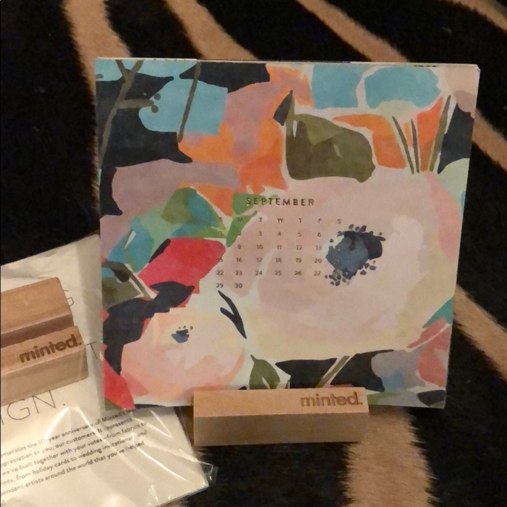 Minted 12 month 2019 Calendar with Wooden Stand